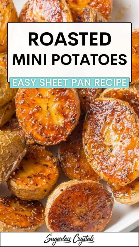 Discover the art of creating the crispiest, buttery, and delicious roasted mini potatoes with our sheet pan recipe! Master the techniques and learn some pro tips for cooking perfect roast potatoes every time. Your dinner table will never be the same after trying out this mouth-watering side dish! Roast Mini Potatoes In The Oven, Little Roasted Potatoes In Oven, Baked Mini Potatoes In The Oven, Sheet Pan Roasted Potatoes, Sheet Pan Potatoes, Roasted Mini Potatoes, Pan Roasted Potatoes, Baked Red Potatoes, Perfect Roast Potatoes