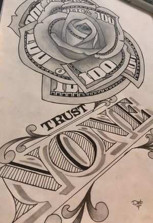 Money Rose Tattoo Stencil, Dollar Bill Tattoo, 100 Dollar Bill Tattoo, Bill Tattoo, Gangster Drawings Easy, Money Rose Tattoo, Rose Tattoo Stencil, Badass Drawings, Chicano Tattoos Sleeve