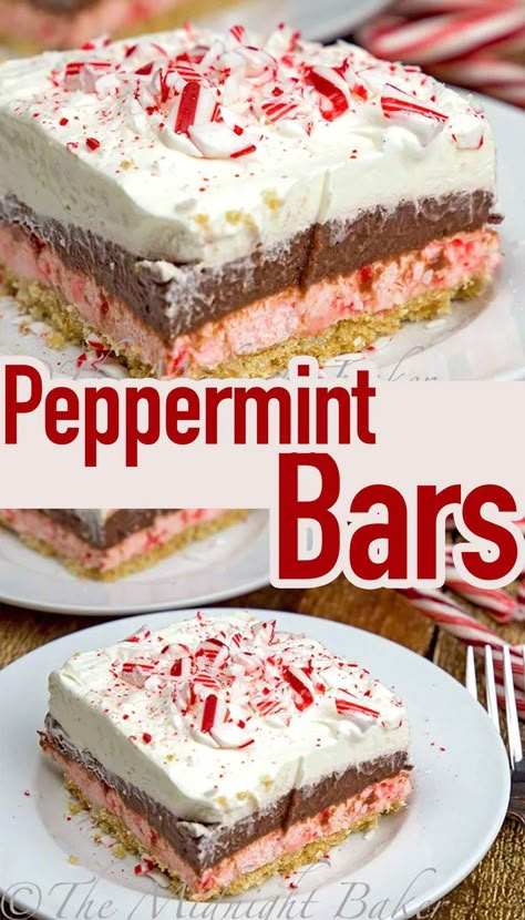 Squares And Bars Recipes Christmas, Crockpot Peppermint Bark, Bakers Square Candy Cane Pie Recipe, Peppermint Lasagna Dessert, Dessert Tray Christmas, Christmas Peppermint Desserts, Crushed Peppermint Recipes, Christmas Squares And Bars, Christmas Bars Recipes