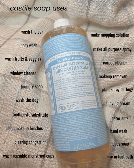 Cleaning With Castile Soap, Castile Soap Shampoo Recipe, Dr Bronners Castile Soap Uses, Castile Soap Laundry Detergent, Non Toxic Hand Soap, Castile Soap Body Wash, Castile Soap Benefits, Nontoxic Laundry Detergent, Dr Bonners