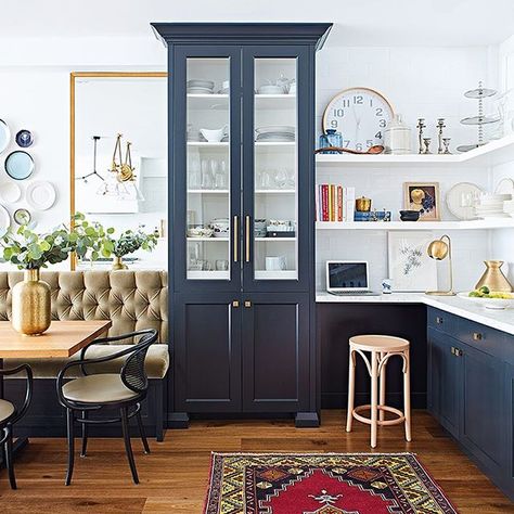 NEW VIDEO: Designer Erin Feasby of @feasbyandbleeksdesign shares a stunning galley kitchen makeover. 🎥Video Link In Profile🎥 [Photo: @heyfergusson] #houseandhome #hhstyle #hhtv #design #interiordesign #makeover #kitchendesign #designinspiration Kitchen Design Color, Blue Cabinets, Classic Kitchen, Best Kitchen Designs, Galley Kitchen, Hus Inspiration, Kitchen Area, Eat In Kitchen, Kitchen Makeover