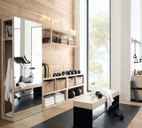 Gym Storage Ideas, Gym Organizer, Home Gym Basement, Home Gym Storage, Small Home Gym, Wellness Room, Workout Room Home, Desain Pantry, Basement Gym