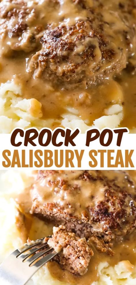 Easy Crockpot Hamburger Meat Recipes, Crock Pot Salisbury Steak Slow Cooker, Crock Pot Dinner Ground Beef, Slow Cooker Minute Steak And Gravy, Crockpot Recipes With Round Steak, Hamburger Steaks Crock Pot, Crock Pot Ideas With Hamburger Meat, Chopped Steak In Crock Pot, Hamburger Steak Slow Cooker