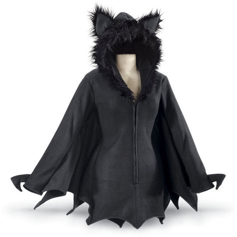 Bat Jacket ($70) ❤ liked on Polyvore featuring outerwear, jackets, black, batting jackets, long jacket, 3/4 sleeve jacket, long hooded jacket and hooded jacket Bat Wing Jacket, Bat Jacket, Bat Fashion, Bat Cape, Bat Dress, Weird Fashion Trending, Bat Ears, Halloween Jacket, Bat Costume