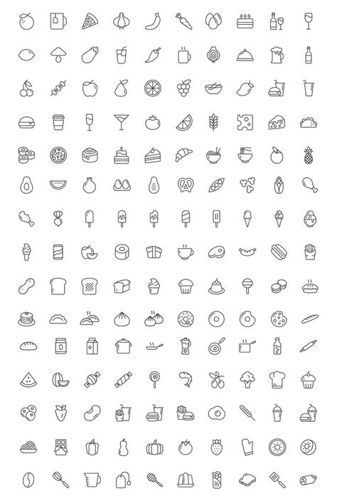 150 Minimalist Food Icons Scone Tattoos, Mini Food Tattoos, Minimalist Food Drawing, Minimalist Food Tattoo, Minimalist Food Illustration, White Food Icon, Minimalist Food Packaging, Food Tattoo Ideas, Vegetable Tattoo