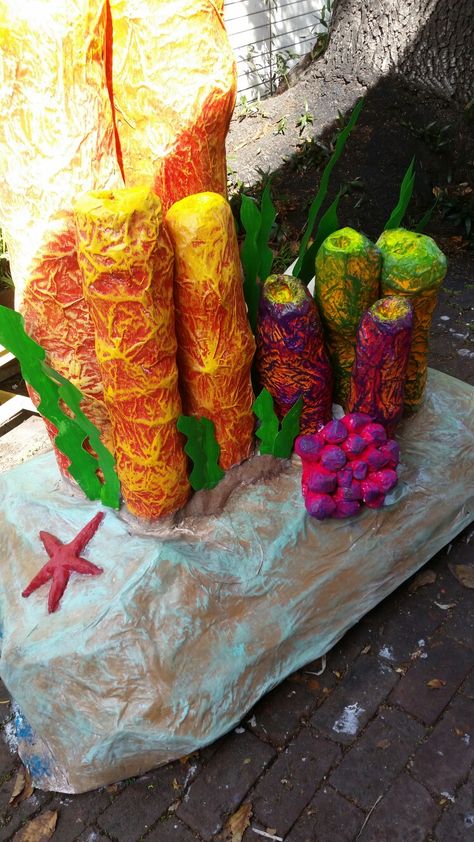 Paper mache coral reefs Paper Mache Coral Reef, Paper Mache Sea Creatures, Disney Halloween Parties, Tropical Backyard, Aquarium Ideas, Vbs 2024, Sculpture Projects, Rainbow Fish, Sea Coral