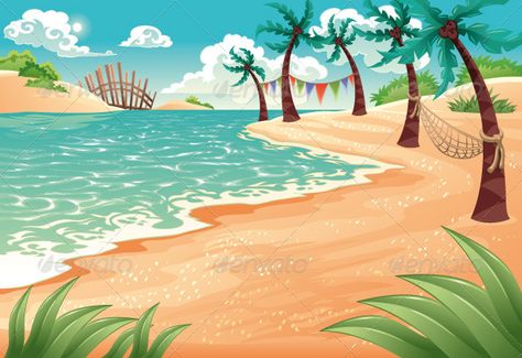 Cartoon seascape. Vector illustration Horizon Illustration, Beach Cartoon, Summer Vector, Island Landscape, Beach Illustration, Nature Ocean, Background Drawing, Beach Background, Cartoon Background