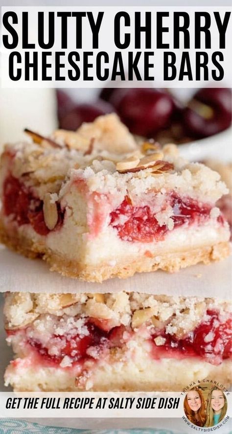 Cheesecake Bars mit Kirschen Strawberry Cheesecake Crumble Bars, Moms Cheesecake Cookie Bars, Cherry Cream Cheese Bars, Cream Cheese Berry Dessert, Cherry Cheesecake Bars Recipes, Strawberry Cheesecake Cookie Bars, Valentine Recipes Desserts, Cheesecake Bars 9x13, Cherry Cream Cheese Dessert