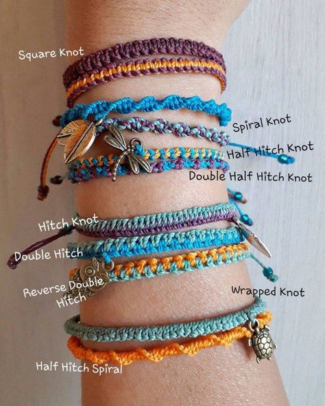 Simple Macrame Bracelet, Simpul Makrame, Pola Macrame, Simple Macrame, Yarn Bracelets, Gelang Manik-manik, Diy Bracelets Tutorials, Embroidery Bracelets, Friendship Bracelets Tutorial