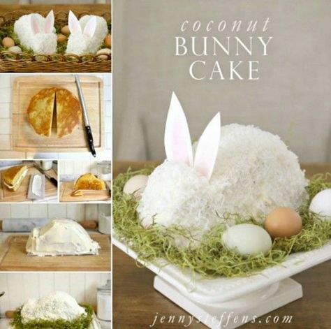 Coconut Bunny Cake Tutorial easter easter crafts easter ideas easter recipes easter recipe easter deserts food tutorials easter desert Easter Cake Easy, Dessert Original, Easter Bunny Cake, Dessert Party, Diy Ostern, Easter Cake, Bunny Cake, Coconut Cake, Easter Dinner