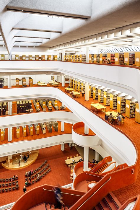 doublespace_architecture_toronto_reference_library_moriyama_teshima-106 1960s Architecture Interior, Vintage Futurism Architecture, Retro Future Architecture, Toronto Reference Library, Atompunk Architecture, Retrofuturism 80s, 70s Library, 90s Architecture, 50s Architecture