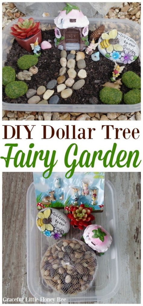 DIY Dollar Tree Fairy Garden Dollar Tree Fairy Garden, Tree Fairy Garden, Kids Fairy Garden, Tree Fairy, Kids Craft Room, Fairy Garden Crafts, Spring Crafts For Kids, Dollar Tree Diy Crafts, Diy Fairy