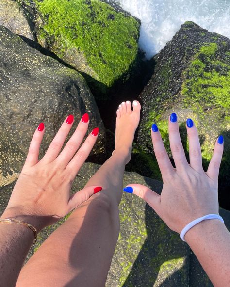 Plain Fourth Of July Nails, Red Or Blue Nails, 4th Of July Nail Inspo Easy, Forth Of July Simple Nails, Rth Of July Nails, 4tg Of July Nails Acrylics Simple, White Red And Blue Nails, Solid Red White And Blue Nails, Fourth Of July Toe Nails Simple