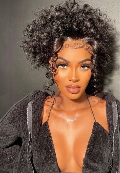 Curly Pinup Hairstyles Black Women, Curly Wig Updo Hairstyles Black Women, Curly Hair Wig Styles Black Women, Curly Wig Ponytail Hairstyles, Curly Pony Hairstyles, Curly Frontal Ponytail, Curly Ponytail Black Women, Curly Wig Hairstyles Black Women, Frontal Ponytail