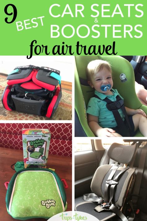 Flying with kids and worried about safe transport at your destination? These 9 car seats and boosters are compact, travel-friendly products perfect for Uber and Lyft rides, taxis, rental cars and more. Plus, many of them are FAA approved for airplane use or small enough to fit in the plane overhead bin! #carseat #airtravel #travelwithkids Traveling With Carseat Planes, Flying With Carseat, Car Seat Rules, Travel Booster Seat, In The Plane, Best Airplane, Travel Car Seat, Best Car Seats, Flying With Kids