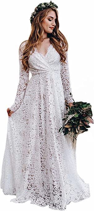 Dresses For Bride, Long Bridal Gown, Long Sleeve Bridal Gown, Ivory Lace Wedding Dress, Bohemian Wedding Dress Lace, Beach Wedding Gown, Boho Bridal Gowns, Beach Wedding Dress Boho, Long Sleeve Wedding Dress Lace