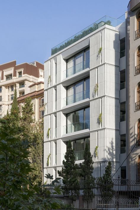 Sayeh Residential Building / Ali Haghighi Architects High Rise Residential Building Facade, Contemporary Apartment Building, Residential Facade, Residential Building Plan, Inspirational Architecture, Hotel Facade, Neoclassical Design, Housing Design, Facade Architecture Design