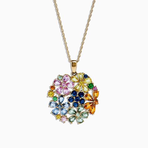 Tsavorite Jewelry, Jewelry Rendering, Diamond Pendants Designs, Pretty Jewelry Necklaces, Jewelry Set Design, Multi Sapphire, Floral Pendant, Sapphire Pendant, Jewelry Lookbook