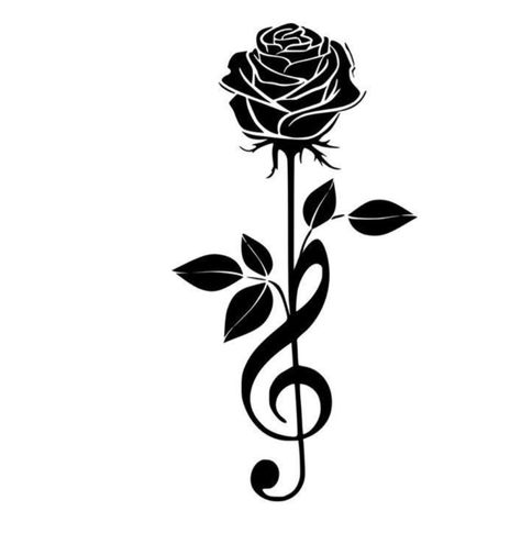 Rose on the end of Treble Clef Rose With Music Notes Tattoo Design, Music Note Rose Tattoo, Music Note And Rose Tattoo, Music Tattoo With Flowers, Music And Flower Tattoo, Trebel Cleff, Treble Clef Heart Tattoo, Music Flower Tattoo, Treble Clef Tattoos