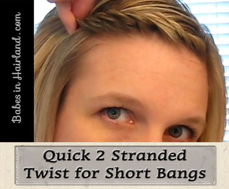 Simple 2 Strand Twist for Bangs (1) Bang Twist, Bangs Pulled Back, Twist Bangs, Pin Back Bangs, Pull Back Bangs, Twist Tutorial, Twisted Bangs, Simple Bun, Bangs Back