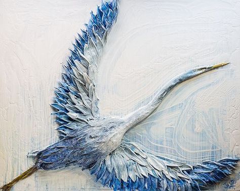 60"x48" Acrylic on Panel- Sculpted Series: Blue Heron- Artist, Justin Gaffrey Justin Gaffrey, Relief Sculpture, Knife Art, Plaster Art, Palette Knife Painting, Impasto Painting, Knife Painting, Sculpture Painting, Paintings I Love