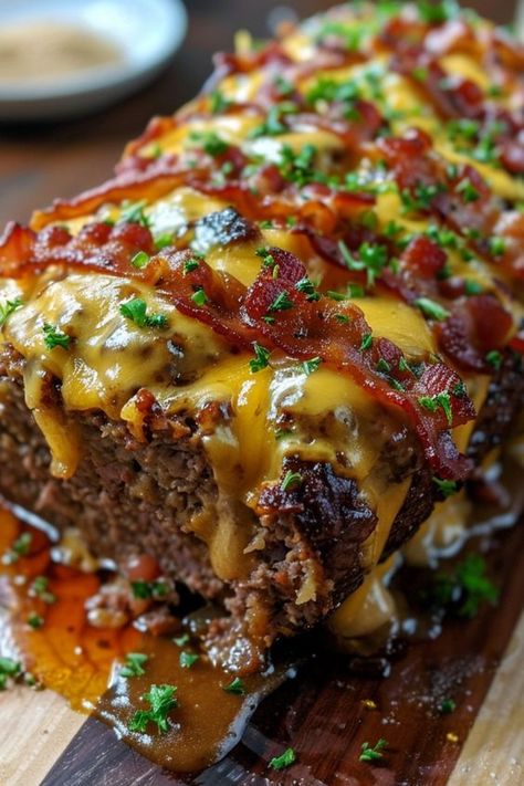 Bacon Cheeseburger Meatloaf is exactly what it sounds like – a savory meatloaf infused with the irresistible flavors of a bacon cheeseburger.

Once you try this Bacon Cheeseburger Meatloaf, you’ll wonder how you ever lived without it! Enjoy Smoked Bacon Cheeseburger Meatloaf, Savory Meatloaf Recipes, Meatloaf With Bacon On Top, Meatloaf On The Grill, Hamburger Meatloaf, Bacon Cheddar Meatloaf, Cheeseburger Meatloaf Recipes, Bacon Cheeseburger Meatloaf, Savory Meatloaf