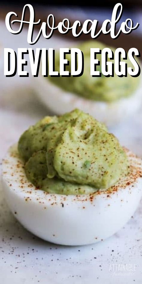 close up of avocado green deviled egg Avocado Deviled Eggs Recipe, Attainable Sustainable, Avocado Deviled Eggs, Foods Ideas, Keto Holiday, Deviled Eggs Recipe, Minced Meat, Easy Appetizer Recipes, Avocado Recipes