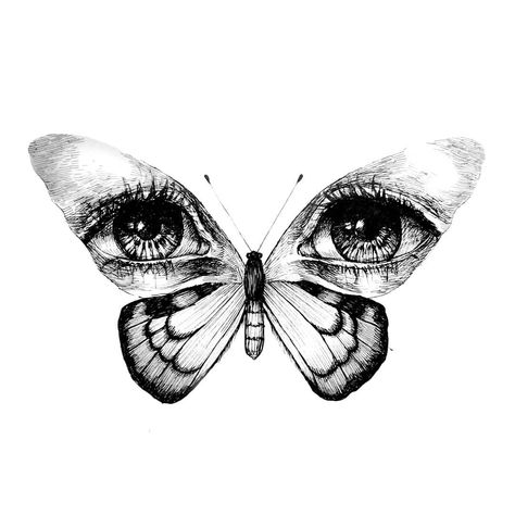 #wings #butterfly #eyes #drawing #illustration #bw Butterfly Eyes Drawing, Ojo Tattoo, Butterfly Art Drawing, Butterfly Sketch, Surreal Tattoo, Butterfly Eyes, Wings Butterfly, Eyes Drawing, Arm Band Tattoo