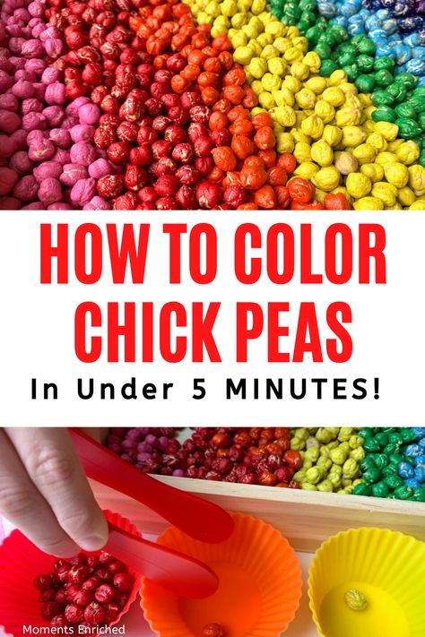 Chickpeas Sensory Play, Sensory Bin Bases, Chickpea Sensory Bin, Preschool Activities Sensory, Easy Preschool Activities, Crayola Factory, Diy Activities For Kids, Homemade Crayons, Sensory Play Recipes