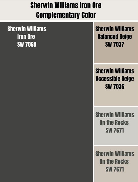 Sherwin Williams Iron Ore Complementary Color Iron Ore Pairing Colors, Aw Iron Ore, Iron Ore Sherwin Williams Interior Doors, Iron Ore Accent Colors, Iron Ore Sherwin Williams Kitchen, Iron Ore Vs Cracked Pepper, Iron Ore Sherwin Williams Exterior Trim, Sherman Williams Iron Ore Paint, Coordinating Colors With Iron Ore