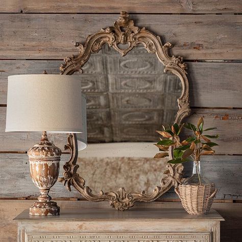 Accent Mirror Wall, Classic Table Lamp, Shabby Chic Mirror, Chic Mirror, Rustic Mirrors, Ornate Mirror, Thatched Cottage, Antique Farmhouse, Vintage Mirror