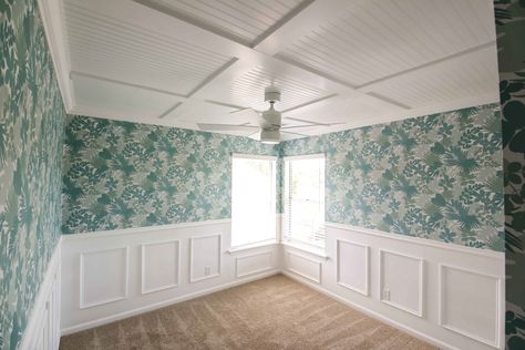 DIY Guide To Installing A Beadboard Ceiling – Storables Cheap Ceiling Ideas, Diy Remodeling Ideas On A Budget, Diy Coffered Ceiling, Coffered Ceiling Design, Ceiling Remodel, Diy Wainscoting, Thrifty Decor Chick, Beadboard Ceiling, Popcorn Ceiling