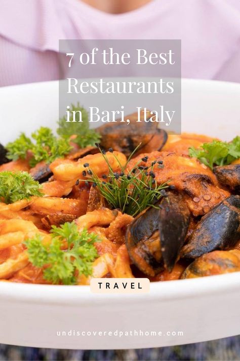 Mussel pasta on a plate in Bari, Italy Restaurants Bari Italy, Bari Italy Restaurant, Bari Italy Things To Do, Puglia Restaurant, Puglia Itinerary, Italy Bari, Seafood And Pasta, Pasta In Italy, Puglia Food