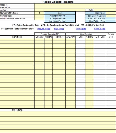 Recipe Costing Template, Tools Organization, Food Truck Business, Food Cost, Recipe Cards Template, Recipe Example, Restaurant Menu Template, Recipe Template, Catering Business