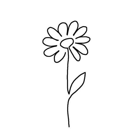 Super Simple Flower Drawing, Daisy Flower Doodle, Daisy Flash Tattoo, Daisy Doodle Simple, Simple Daisy Tattoo Outline, Flower Lineart Simple, Small Flower Drawing Easy, Daisy Sketch Simple, Basic Flower Tattoo