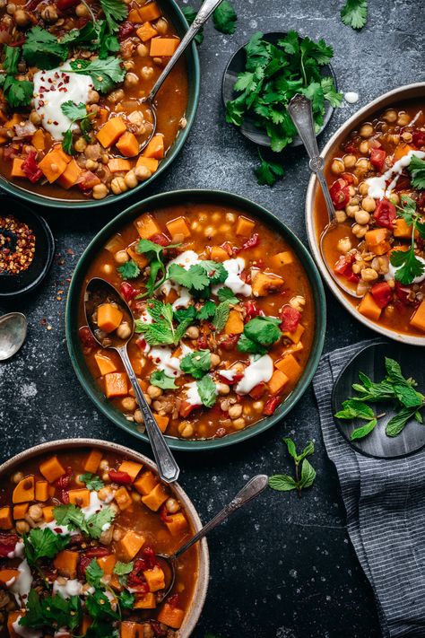 Moroccan Chickpea Lentil Stew Chickpea Lentil, Vegan Stew Recipes, Moroccan Lentil, Moroccan Stew, Moroccan Chickpea, Crowded Kitchen, French Green Lentils, Vegan Curry Recipes, Vegan Stew