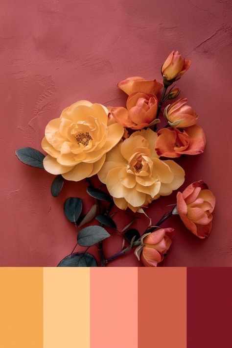 Brown Pink Yellow Palette, Burgundy And Yellow Bedroom, Dusty Orange Color Palette, Burgundy Yellow Color Palette, Burgundy Orange Color Palette, Burgundy Colour Combinations, Mauve And Orange, Lilac Room, Burgundy Palette