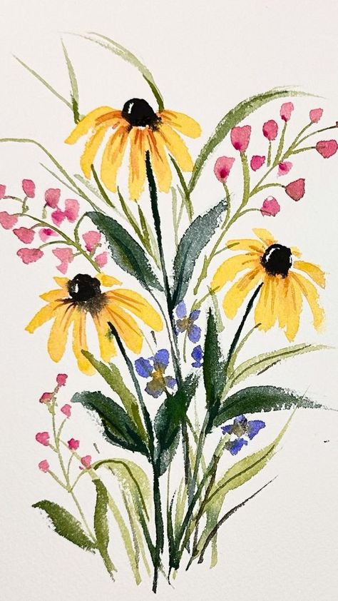 Learn Watercolor Painting, Wildflower Paintings, Happy Painting, Watercolor Wildflowers, Watercolor Flowers Tutorial, Floral Watercolor Paintings, Paint Watercolor, Watercolor Paintings For Beginners, Diy Watercolor Painting