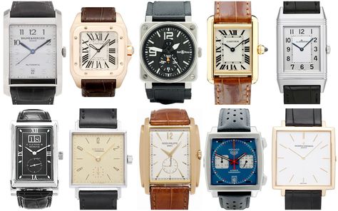 Top 10 Rectangular Watches Rectangular Watch, Rectangle Watch, Cartier Santos, Cartier Tank, Luxury Watches For Men, Audemars Piguet, Black Rings, Luxury Watches, Jaeger Watch