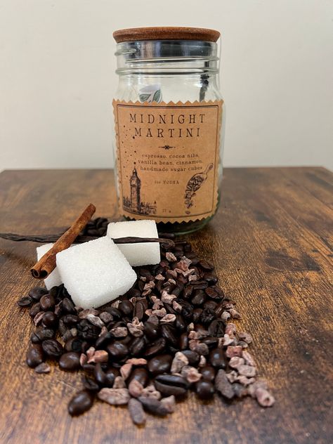 INGREDIENTS: espresso beans, cocoa nibs, vanilla bean cinnamon, handmade sugar cubes INFUSE WITH: VODKA or preferred liquor Cocktail kit includes: 1 jar of infusion ingredients. Alcohol is not included. This jar serves 6-8 and can easily be infused two times for a second infusion.  This cocktail infusion kit is perfectly crafted for any occasion or gathering. How to infuse:  1.) Fill mason jar with preferred liquor. (Suggestions on label). 2.) Refrigerate for 1-3 days depending on preferred strength. 3.) Strain and serve. 4.) Infuse second batch immediately after first.    Zero proof Mocktails Fill your jar with hot water and let cool. Enjoy straight or with your favorite mixer. Cocktail Infusion Recipes, Cocktail Infusion Kit Diy Recipe, Mason Jar Cocktail Kit, Infusion Cocktails, Homemade Alcohol Gifts, Cocktail Infusion Jar, Infused Sugar Cubes, Travel Cocktail Kit, Mason Jar Cocktail Gifts