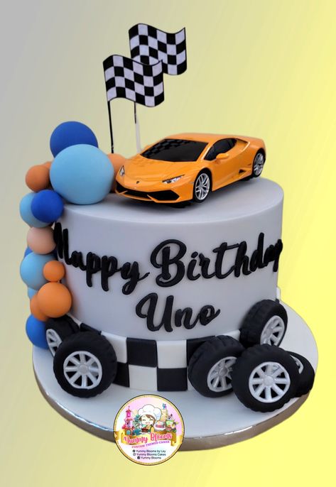 Race Cars Birthday Cake, 1st Birthday Cake Car Theme, Fast Car Birthday Cake, Racecar Themed Cake, Cake Racing Car, 2nd Birthday Cakes For Boys, Sports Car Birthday Cake, Car Cake 2nd Birthday, Car Birthday Cake For Boys Kids