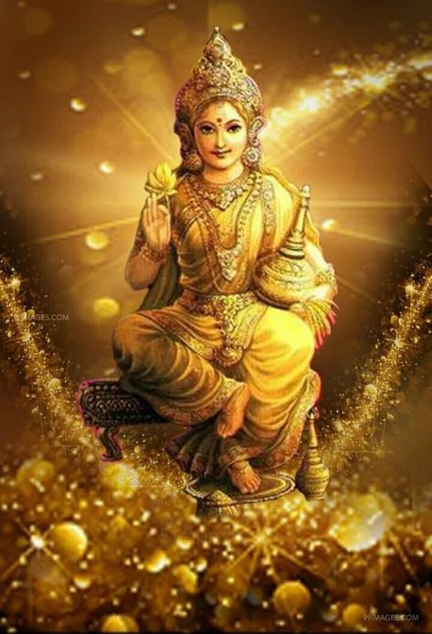 Download Goddess Lakshmi Gold Aesthetic Hd Wallpaper | Wallpapers.com Saraswati Goddess, Shakti Goddess, Indian God, Durga Images, Lakshmi Images, Indian Goddess, Lord Shiva Family, Lord Ganesha Paintings, Kali Goddess