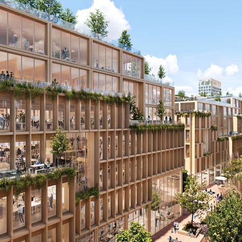 Henning Larsen, Timber Buildings, Wood Building, Wooden Buildings, Timber Construction, Construction Process, Urban Environment, Sustainable Architecture, Green Roof