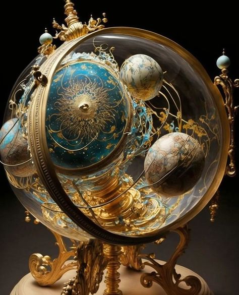 Steampunk Globe, Clockpunk Aesthetic, Calming Pictures, Armillary Sphere, Antique Aesthetic, Fantasy Props, Treasure Planet, Art Gallery Wallpaper, Steampunk Design