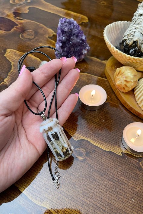 Spell Necklace, Spell Jar Necklace, Health Spell, Love Jar, Psychic Attacks, Purple Candles, Spell Jar, Money Jars, Green Aventurine Crystal