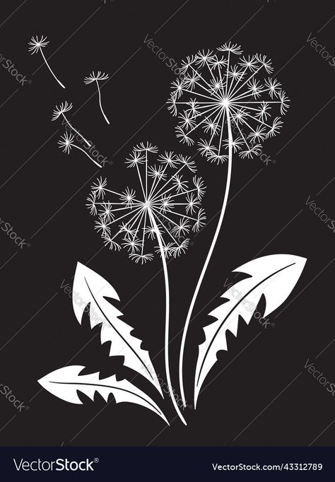 Drawing A Dandelion, Dandelion Illustration Simple, Dandilines Flower Drawing, Dandelion Silhouette, Dandelion Drawing, Dandelion Art, Bee Pictures, Silhouette Drawing, Dandelion Designs