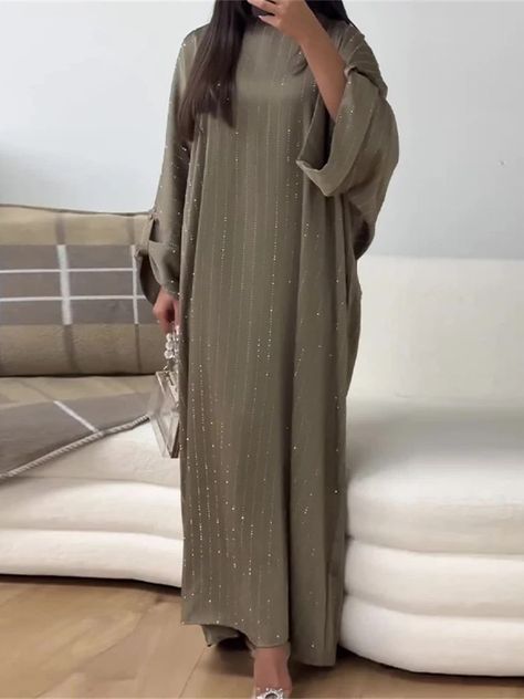 Ramadan Eid Satin Batwing Abaya Dubai Luxury Elegante Muslim Kaftan Dress Abayas For Women Kebaya Batwing Abaya, Plus Size Long Skirts, Collar Maxi Dress, Dubai Luxury, Dress Muslim, Mode Abaya, Sequin Party, Abaya Dress, Abayas Fashion