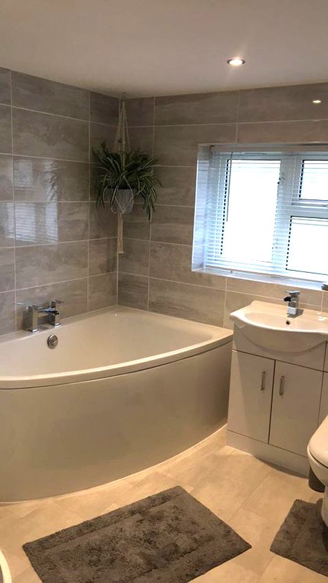 Corner Bath: BATCRNR004RHWP | Bath Mixer Tap: TAPB032B | Toilet & Basin unit: FUR1050VWC | Basin Mixer Tap: TAPB032A | Instagram Credit: @jnevans_92 Small Bathroom With Corner Bath, Small Bathroom Ideas Corner Bath, Bathroom Ideas With Corner Bath, Corner Bath Bathroom Ideas, Bathroom Ideas Corner Bath, Corner Bath Ideas, Corner Bathtub Ideas, Small Corner Bath, Small Bathroom With Bath