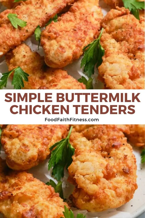 Try Easy Buttermilk Fried Chicken Tenders! In just 20 minutes, you can enjoy flavorful, golden-brown tenders right at home. Marinate chicken in buttermilk and spices, coat in seasoned flour, then fry until crispy perfection. Marinate Chicken In Buttermilk, Easy Buttermilk Fried Chicken, Fried Chicken Recipe Buttermilk, Southern Buttermilk Fried Chicken, Chicken In Buttermilk, Buttermilk Bath, Fried Chicken Tenders Recipe, Buttermilk Marinated Chicken, Buttermilk Fried Chicken Tenders