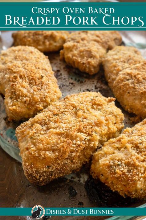 Learn how to make crispy oven baked breaded pork chops with this easy recipe. Seasoned bread crumbs give these chops a delicious crispy crust while keeping them juicy and tender on the inside. Your family will love this quick and easy dinner idea! Baked Fried Pork Chops, How To Bread Pork Chops, Bread Crumb Pork Chops Baked, Baked Pork Chops With Bread Crumbs, Oven Fried Pork Chop Recipes, Breaded Pork Chop Recipes In Oven, Pork Chop Recipes Breaded Crumbs, Pork Chop Breaded, Crispy Oven Fried Pork Chops